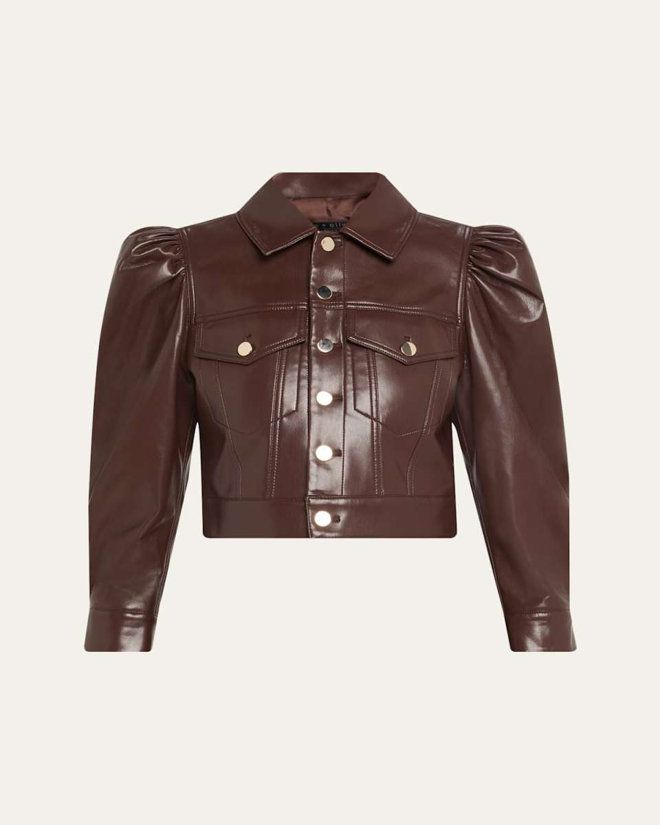 Lana Vegan Leather Puff-Shoulder Jacket